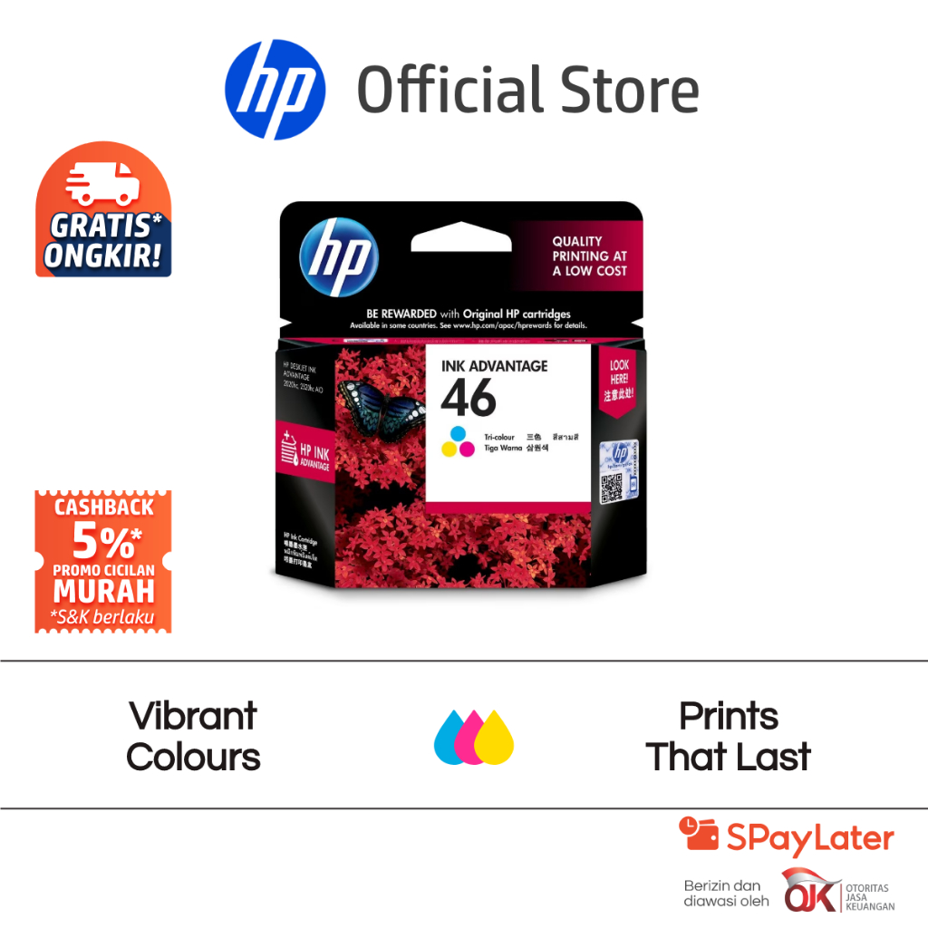 Tinta HP 46 Tri-color Original Ink Advantage Cartridge Warna Cartridge Asli HP Deskjet Ink Advantage