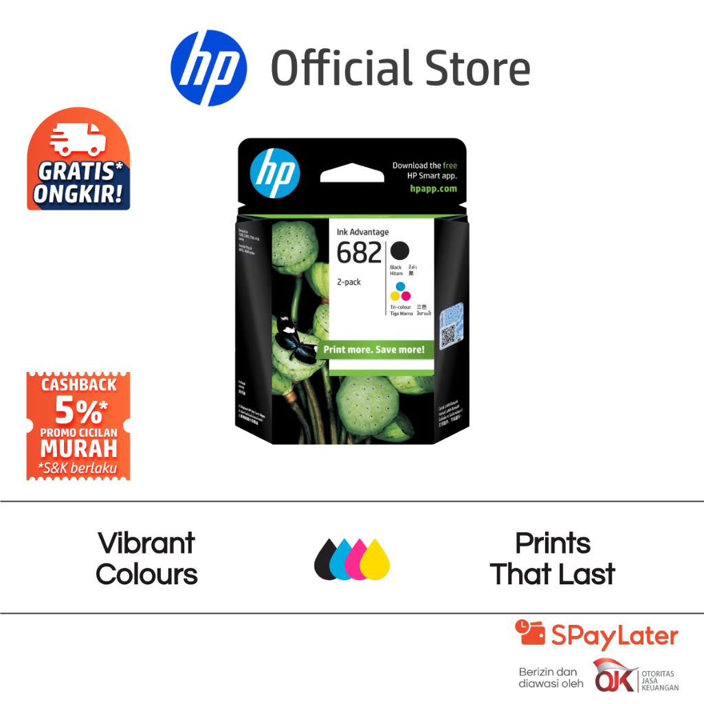 Tinta Printer HP Original 682 Warna & Hitam Combo 2-Pack Catridge Murah Warna Hitam Catridge asli or
