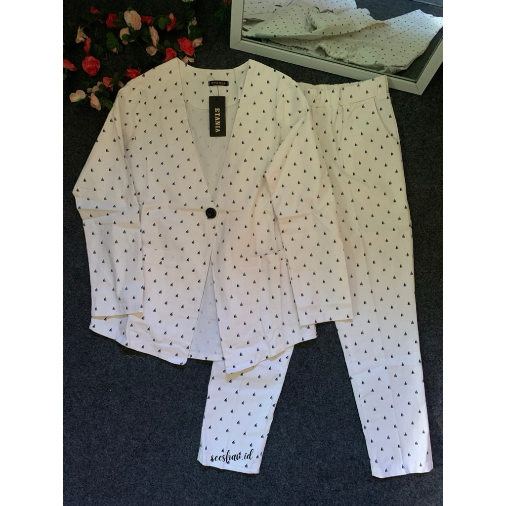 Set blazer-blazer motif-blazer kancing-set celana