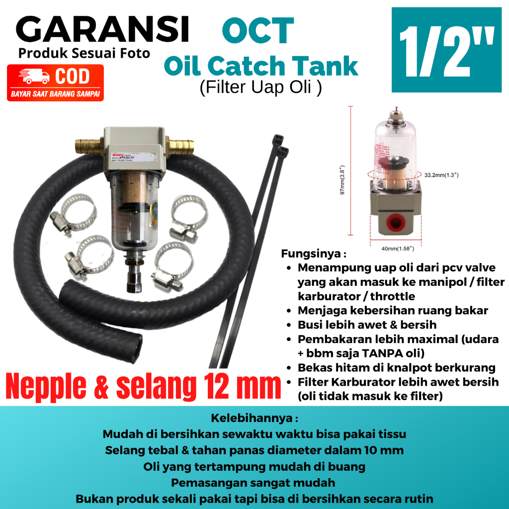 OCT Neppel 12 mm Filter Uap Oli Mesin OCT Oil Cath Tank Variasi Sparepat Mobil Penampung Uap Oli Mes