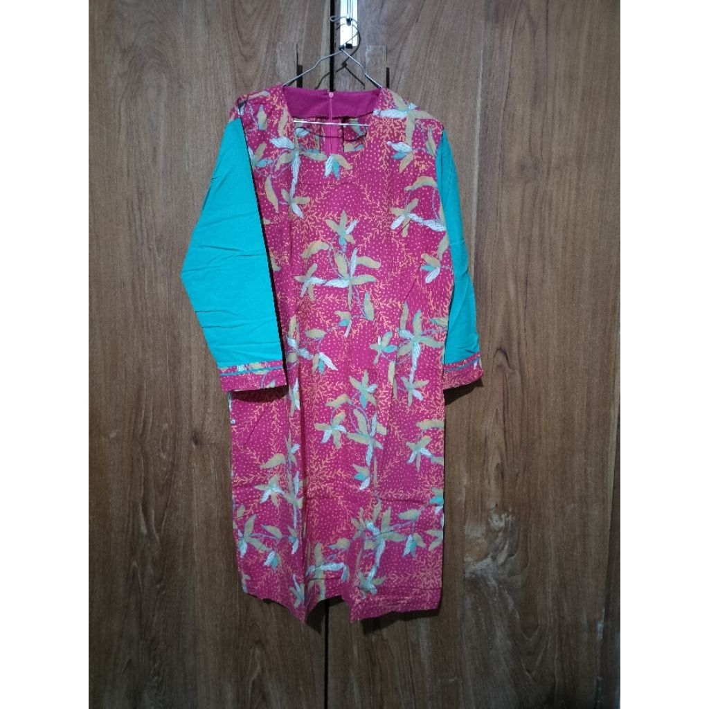 Tunik wanita batik kombinasi polos