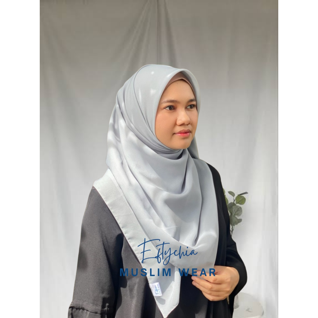 Hijab Segiempat Pollycotton | Grey Blue | Eftchia Muslim Wear