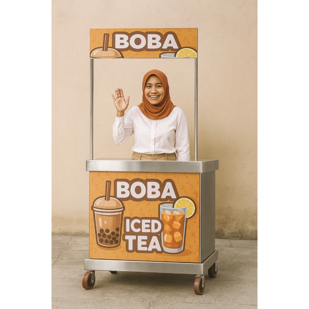 Booth stainless steel Portable, Booth Jualan Dagang Ukm Gerobak Stand Makanan