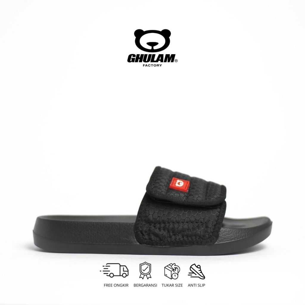 Ghulam kids - Dave Sandal Anak Laki Laki Sendal Fliflop Karet Empuk Slide Ringan Hitam Sandal Slop A