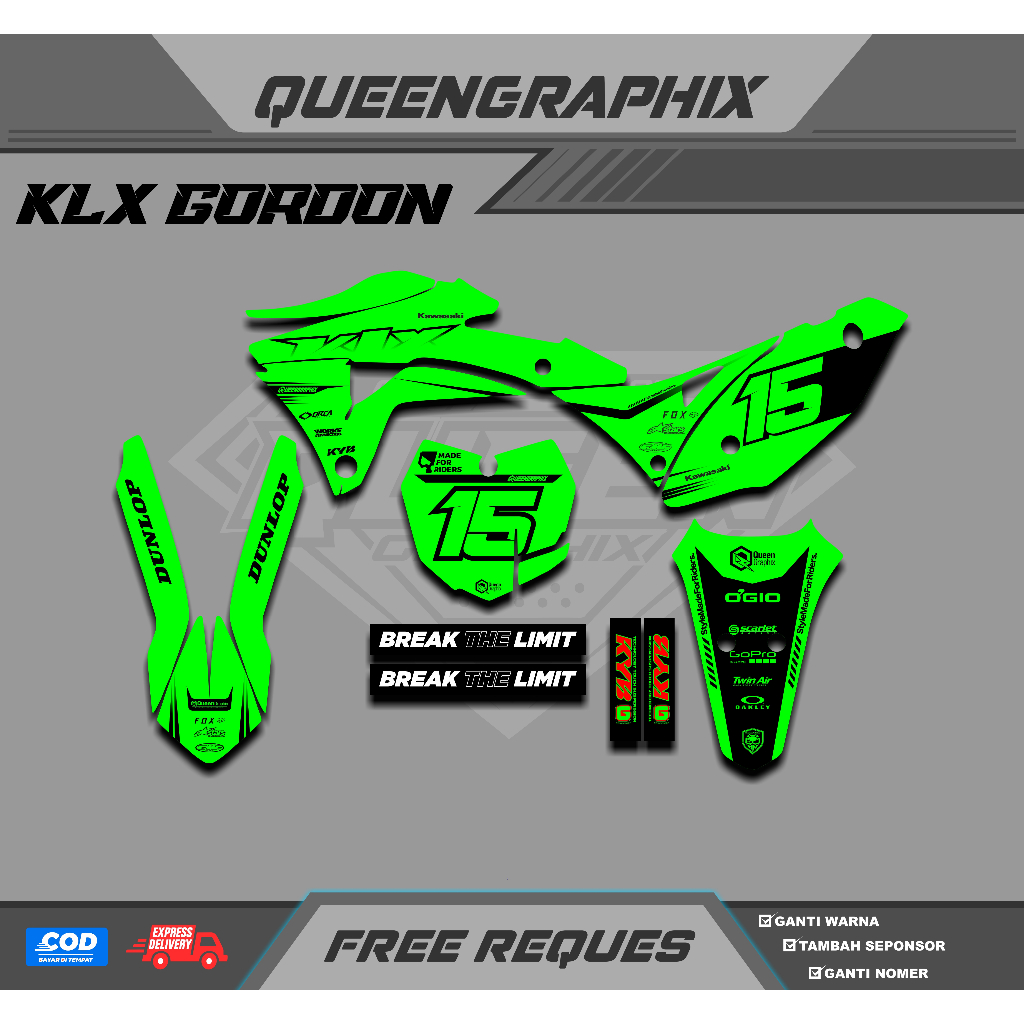 DECAL KLX GORDON GTX KLX GORDON BISA CUSTOM DESAIGN NAMA, NOMOR, SPONSOR, WARNA (68)