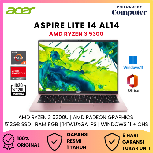 ACER ASPIRE LITE 14 AL14 RYZEN 3 5300 8GB 512GB W11+OHS 14.0WUXGA IPS