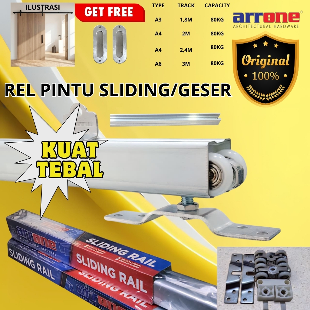 REL /RAIL/TRACK  Pintu Geser Sliding ARRONE A6 (3 METER) FREE PP012 Order Partai / Satuan, Stok Aman