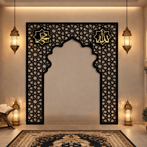 Hiasan Dinding Mihrab Mushola Kaligrafi - Desain Elegan, Mudah Dipasang,Bahan Kayu Polywood