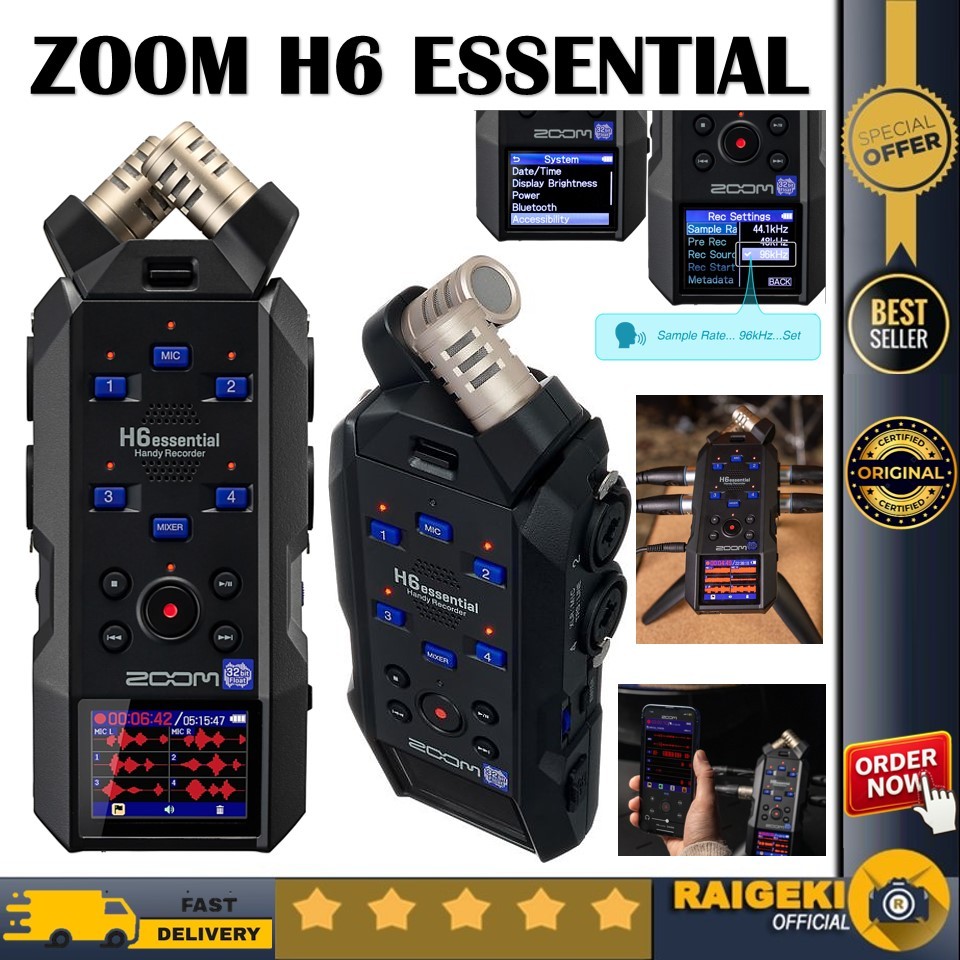 Zoom H6essential 6-Track 32-Bit Float Portable Audio Recorder Mic with Built in Mixer Zoom H6 Essent