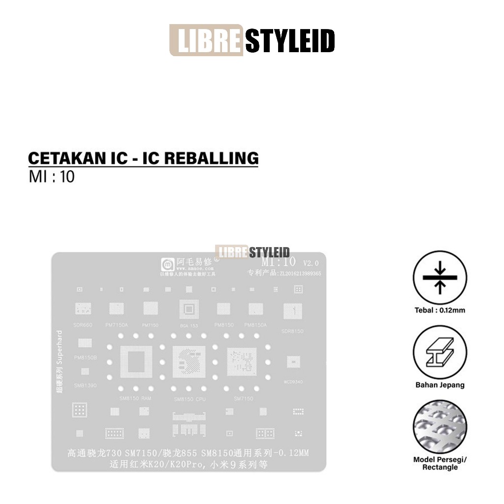 Amaoe MI 10 Cetakan IC BGA Reballing Stencil for SM7150 RAM SM8150 CPU XIAOMI 9 K20 Series Phone Rep