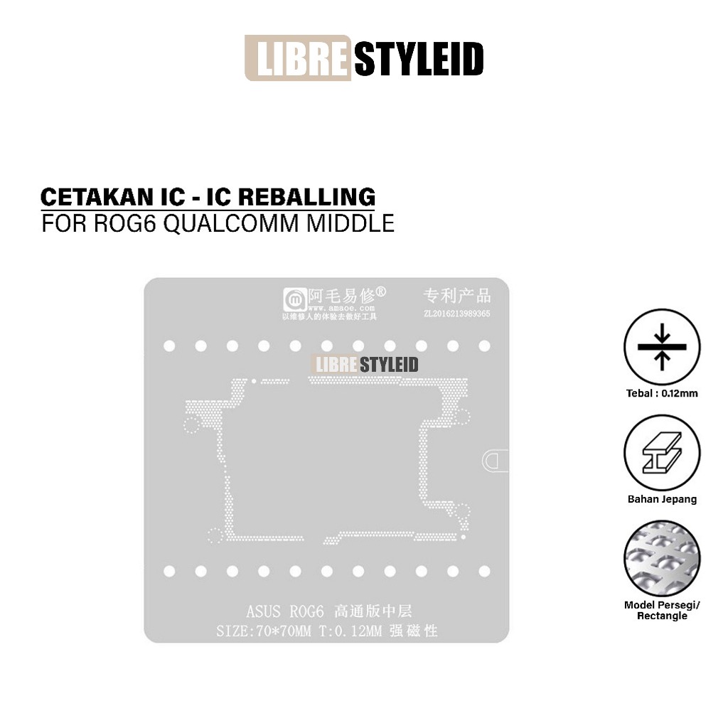 AMAOE ASUS ROG6 QUALCOMM MIDDLE SIZE:70*70MM CETAKAN IC  T:0.12MM ORIGINAL
