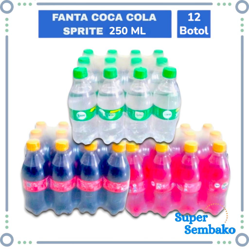 MINUMAN SODA COCA COLA FANTA SPRITE MINI 250ml 1 DUS KARTON KRAT ISI 12 BOTOL INSTANT MAKASSAR