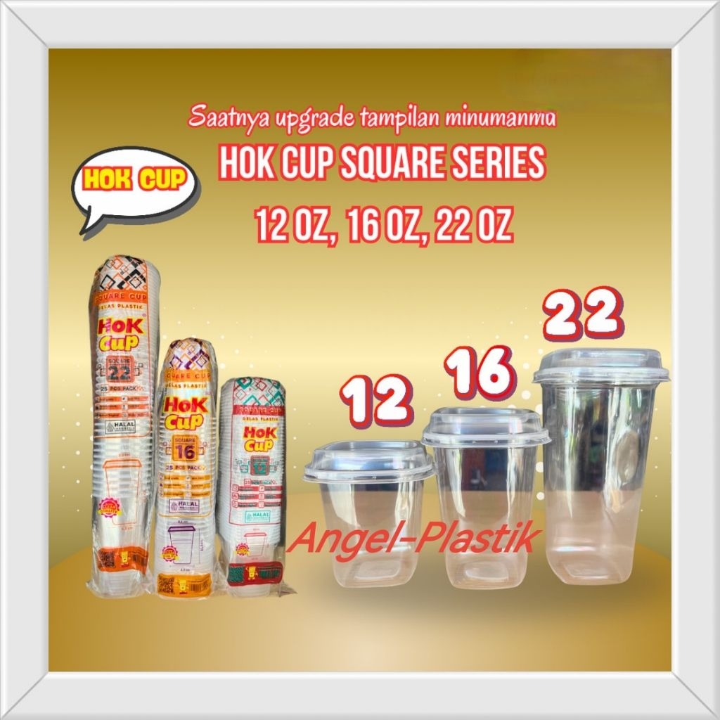 CUP SQUARE 16OZ CUP GELAS PLASTIK TERMURAH / CUP KOTAK 16oz