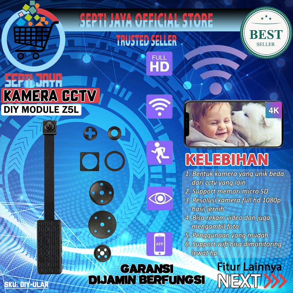 SeptiJaya Kamera DIY Module Ular Cam APP 1080P Spy Camera Mini CCTV Tersembunyi Monitoring HP DIY-UL