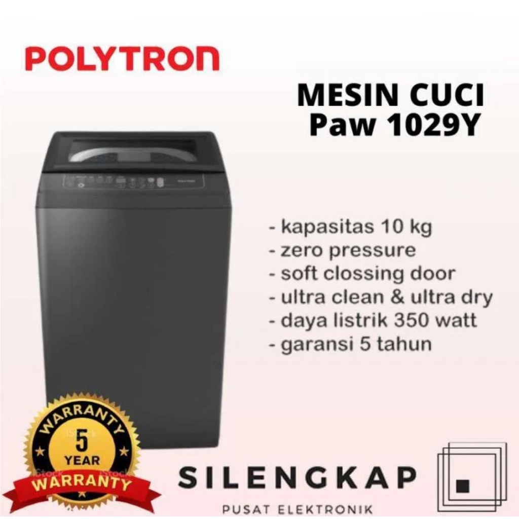 (Khusus Wilayah Kota Palembang)Mesin Cuci 1 Tabung polytron 10 KG Top Loading PAW-1029, Mesin Cuci O