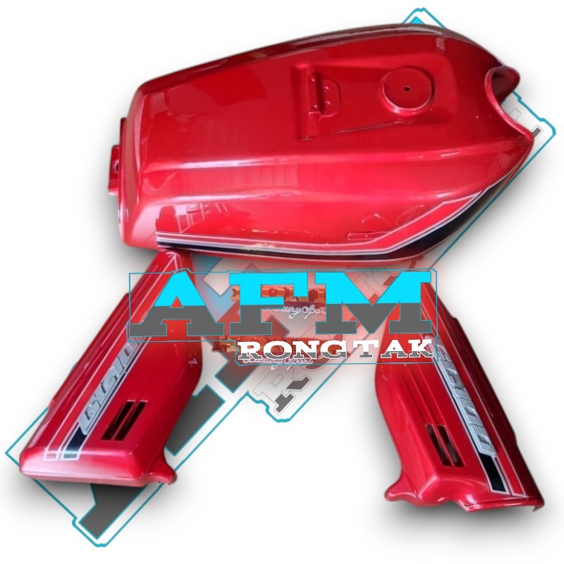 PROMO tangki gl 100 pres pabrik warna merah maroon set bok aki set stiker emblem gl 100 import TERMU