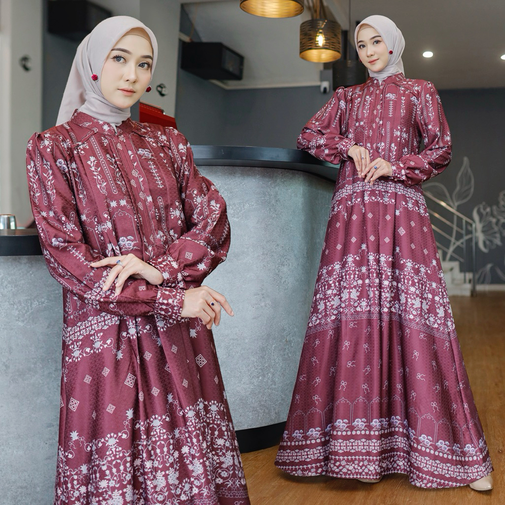HOT DEALS Az Zahra Gamis Dobby Silk Premium motif Wanita Muslim Terbaru Jumbo dan Busui