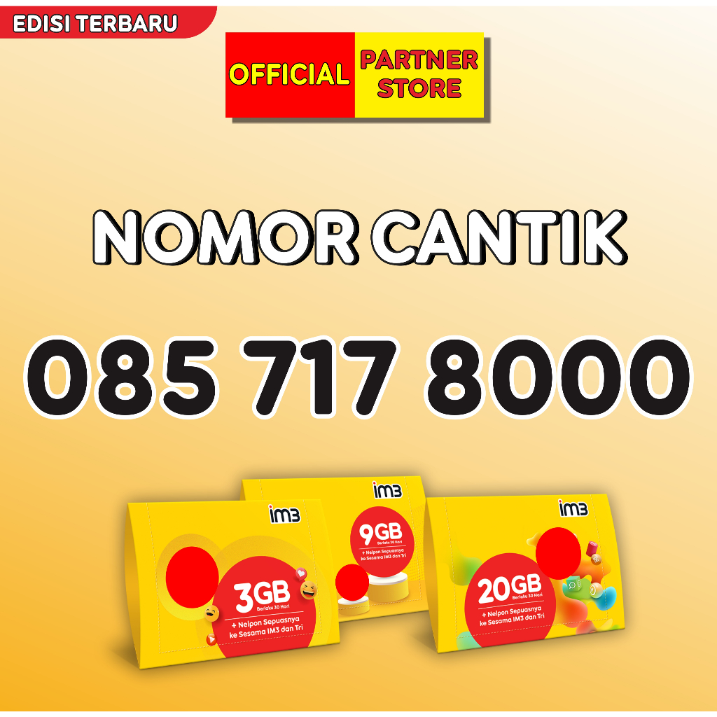 Kartu perdana Indosat Nomor Cantik & RAPIH Freedom Internet 3GB + Nelpon Seksiya Utama 30 Hari 18
