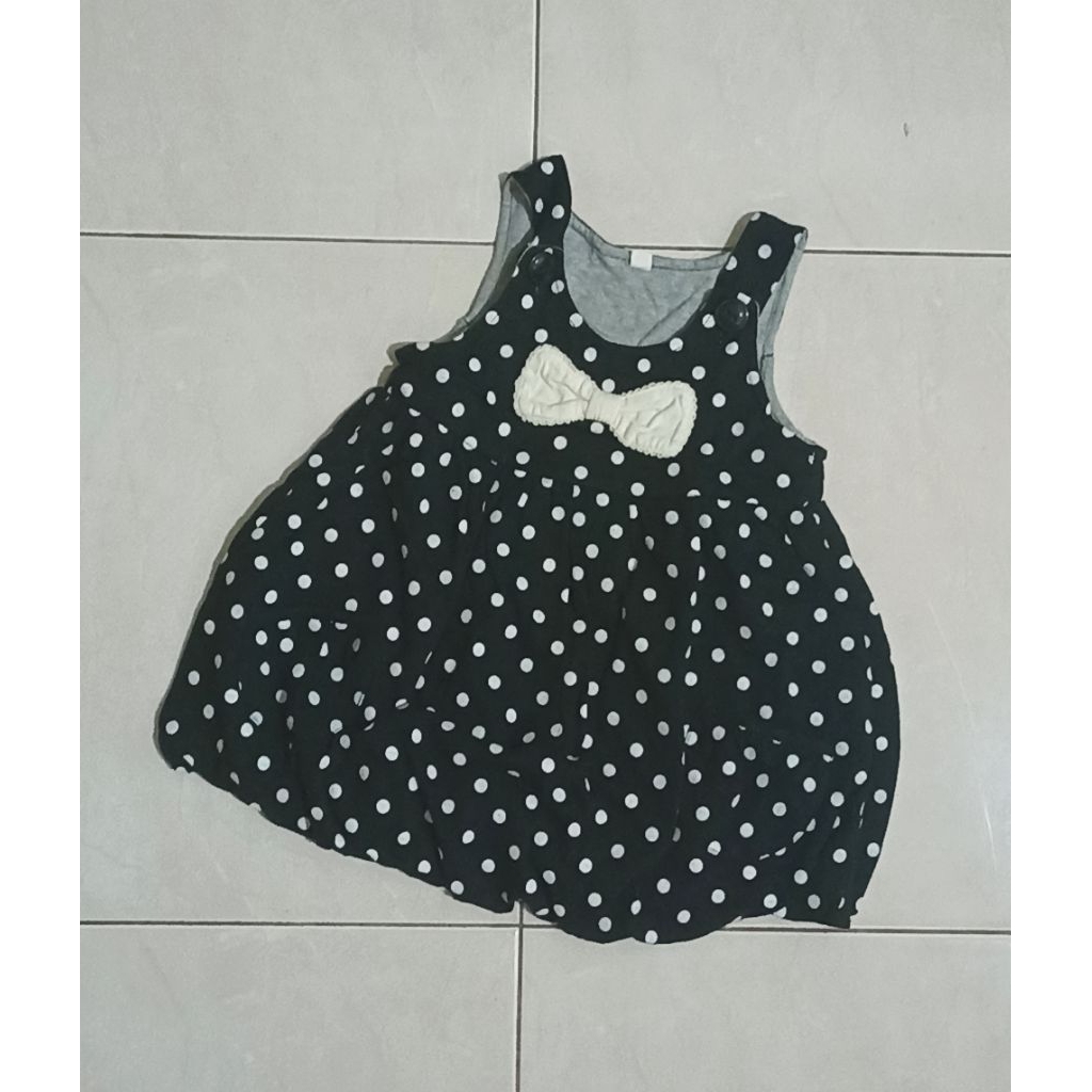 PL - dress anak perempuan 2-3 tahun overall tunik polkadot polka pita hit putih tanpa lengan terusan