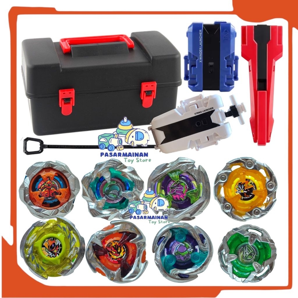 Mainan Gangsing Topgyro Bey X 8in1 Box Set Launcher Handgrip Gangsing Set X Gasing Tempur