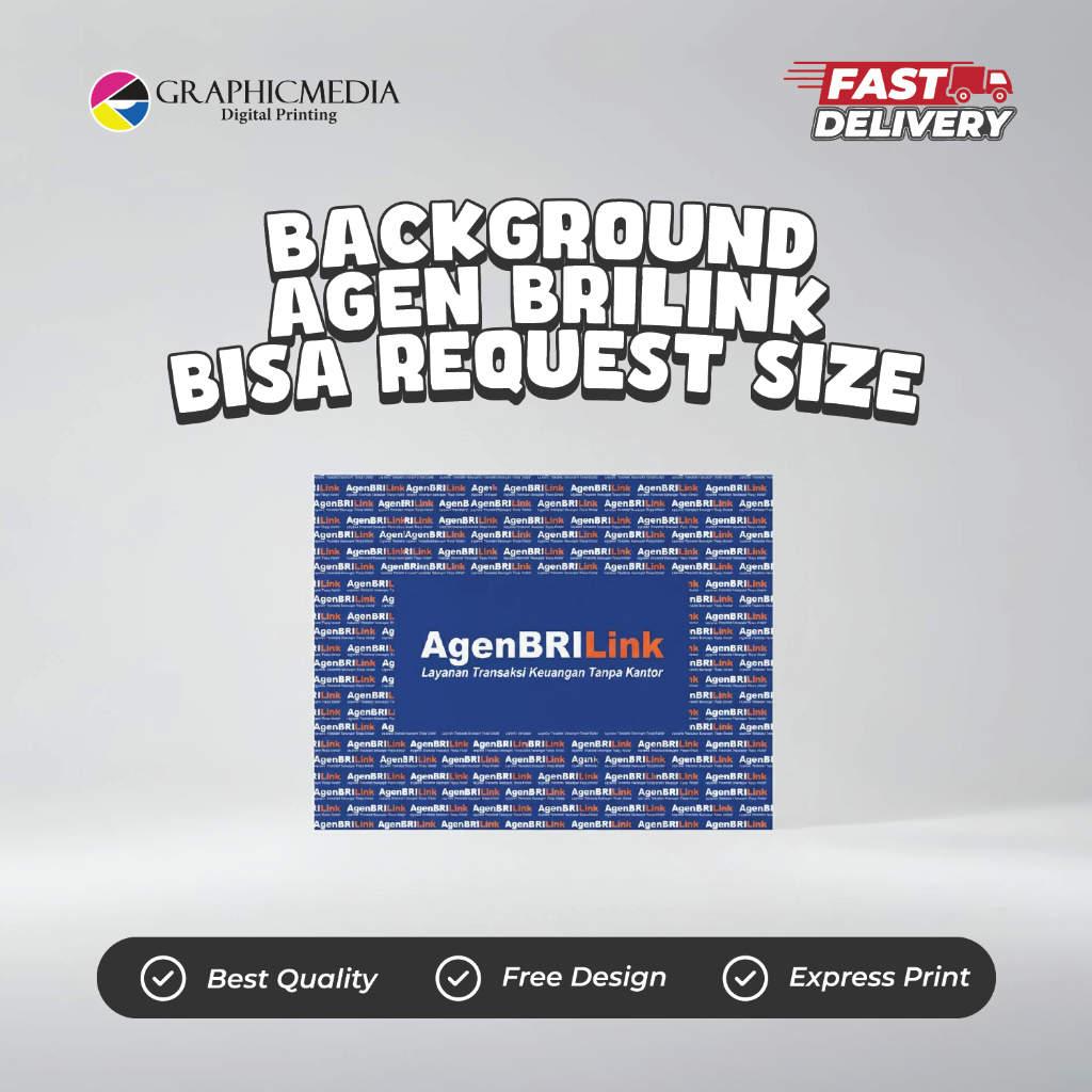 Backdrop / Background Agen BRILink | Bahan MMT | Custom Ukuran | Warna Biru & Putih