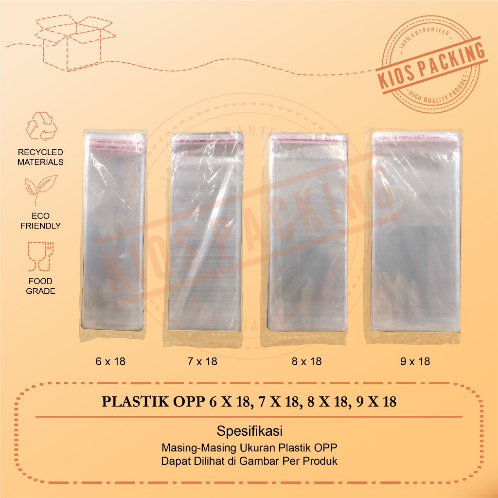 Plastik Opp 6x18 7x18 8x18 9x18 Seal Bening Isi 100 Lembar / Plastik Lem Rekat Kemasan Kue / Risol /