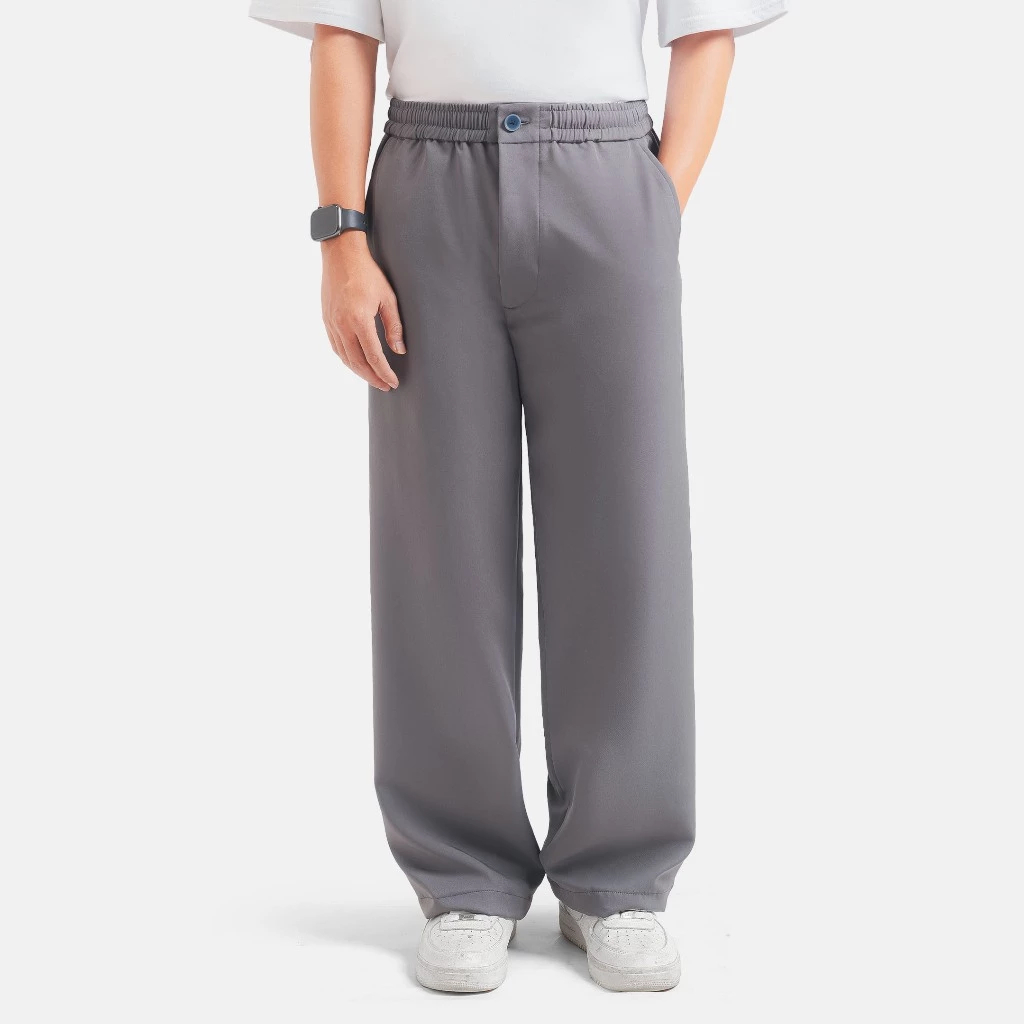 Kasual Celana Panjang Smart Wide Loose Grey Pants Pria