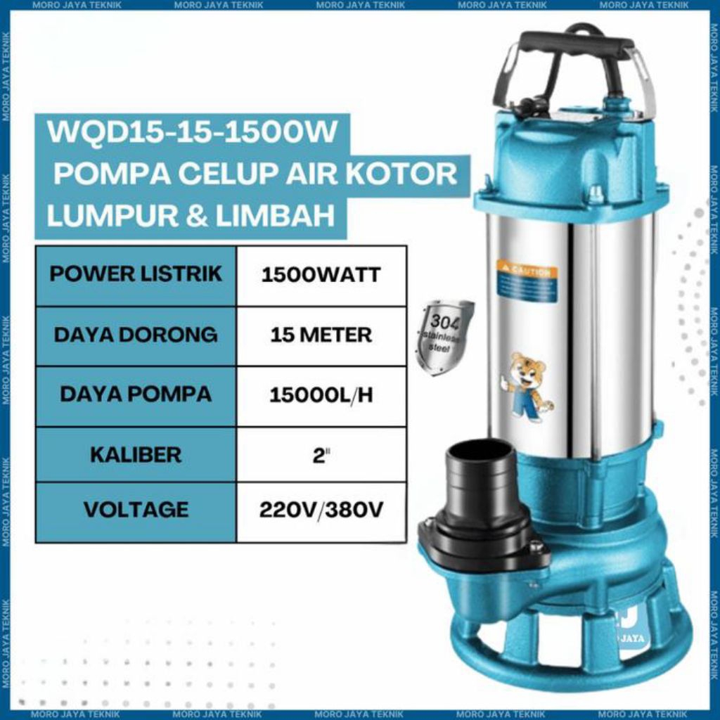 Pompa Celup Air Kotor 1500W Pompa Kolam Ikan / Banjir Stainless 2inch