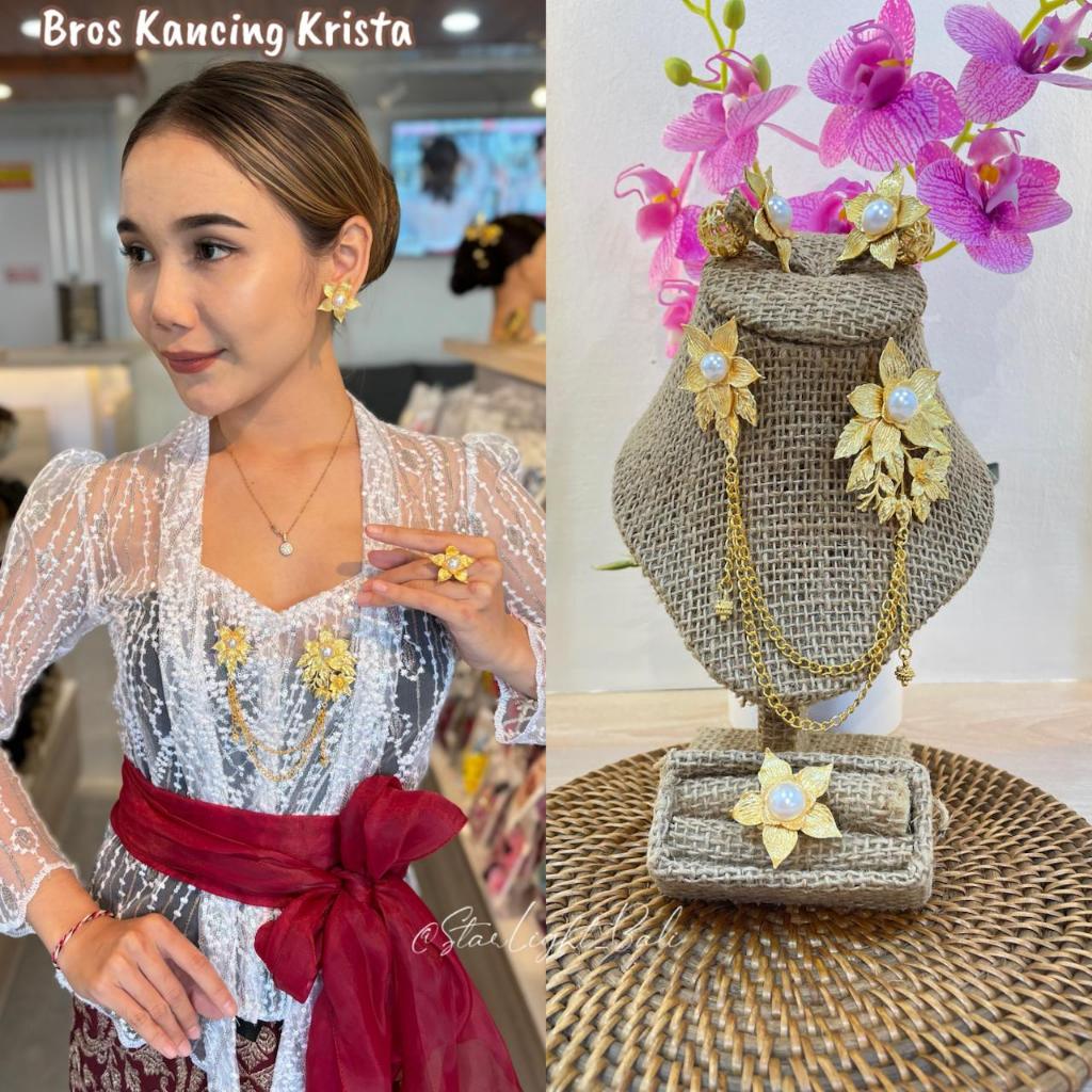 STARLIGHT BALI - Set Bros Kancing Krista ( Bros + Anting + Cincin ) / Set Alpaka / Bros Wanita