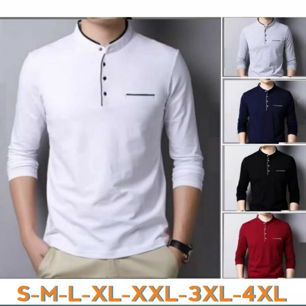 Kaos Polo Pria Lengan Panjang Kerah Sanghai Murah Ori Distro (S, M, L, XL, XXL, 3XL, 4XL)