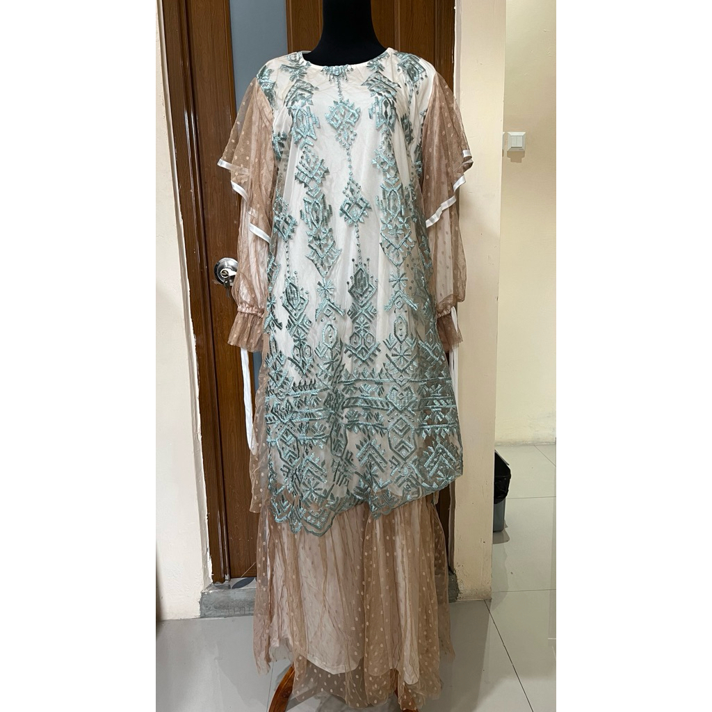 Baju Kondangan Baju Lebaran Baju Pesta Dress Tille Premium Gamis Brukat warna Teal
