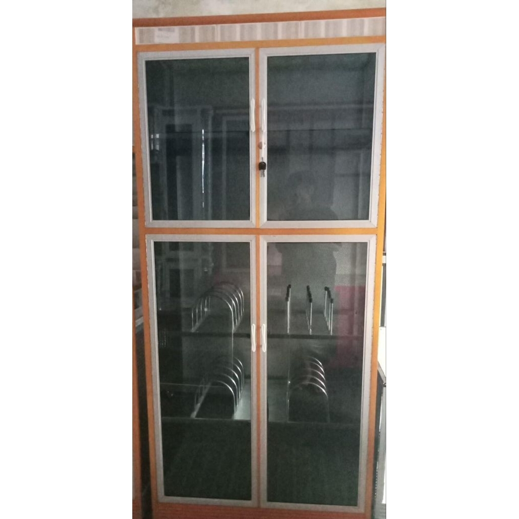 RAK PIRING BOX KACA ALUMINIUM FULL TUTUP 2 PINTU RODA 85x45x175 | BISA PILIH WARNA & KERAMIK | FREE 