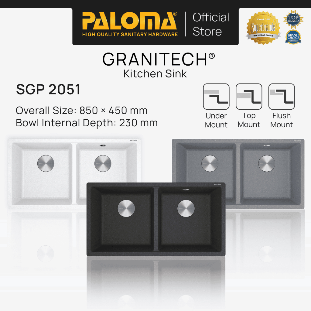 PALOMA SGP 2051 Kitchen Sink Bak Cuci Piring Dapur Granitech 2 Bowl Topmount Flushmount Undermount G