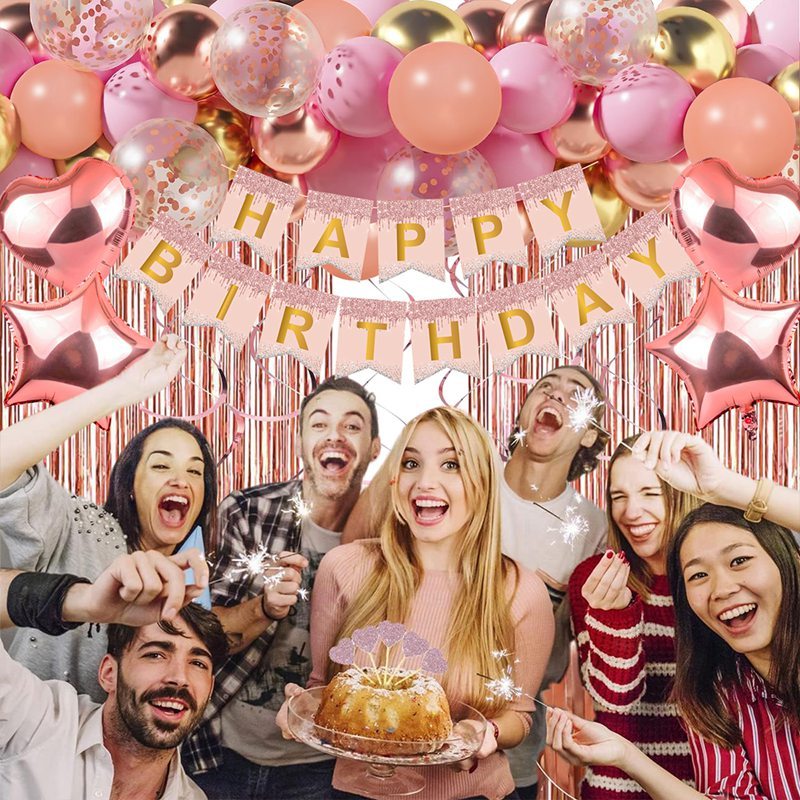 Dekorasi Ulang Tahun 1 Set Emas Mawar Tirai Hujan Cinta Aluminium Foil Balon Ulang Tahun Dekorasi