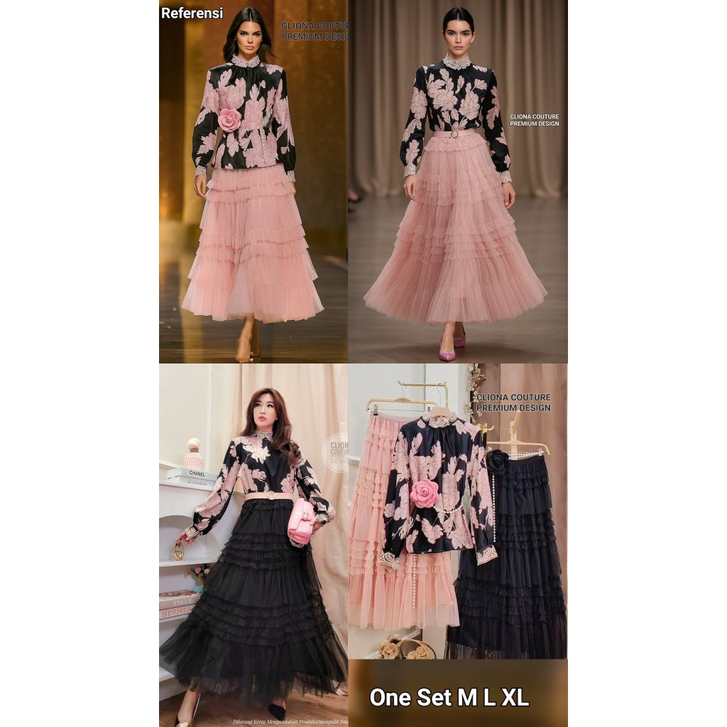Cliona Couture One set premium (bhn rok Tule premium soft anti kusut/inc belt)