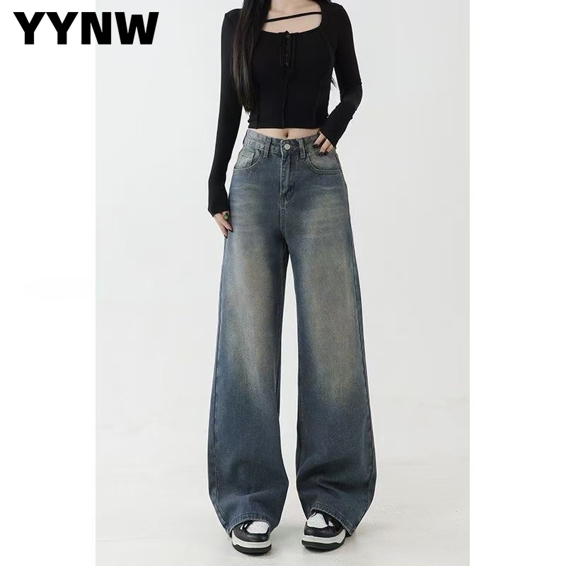 YYNW korean style women's trousers women's jeans korean women's baggy pants new women's retro loose 