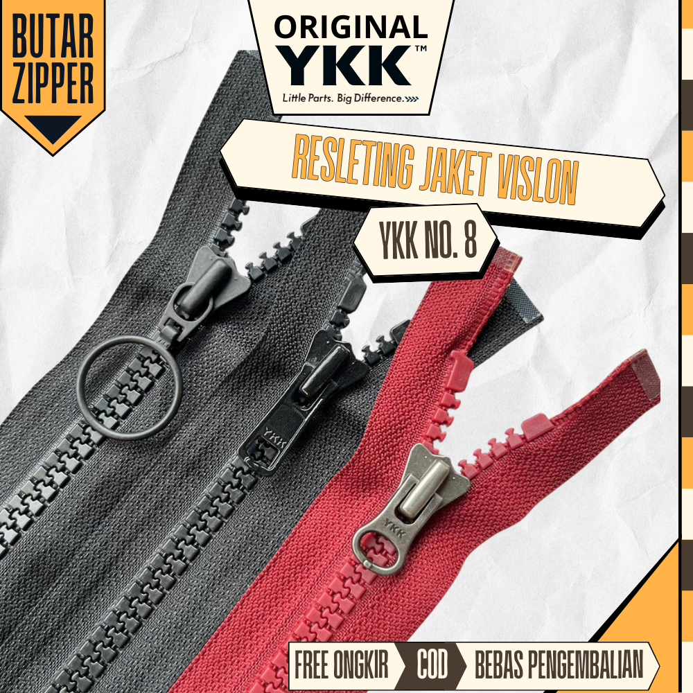 1 pcs Resleting Jacket YKK Vislon No. 8 Warna Hitam Merah Maroon Panjang 50 - 80 CM Resleting Tas