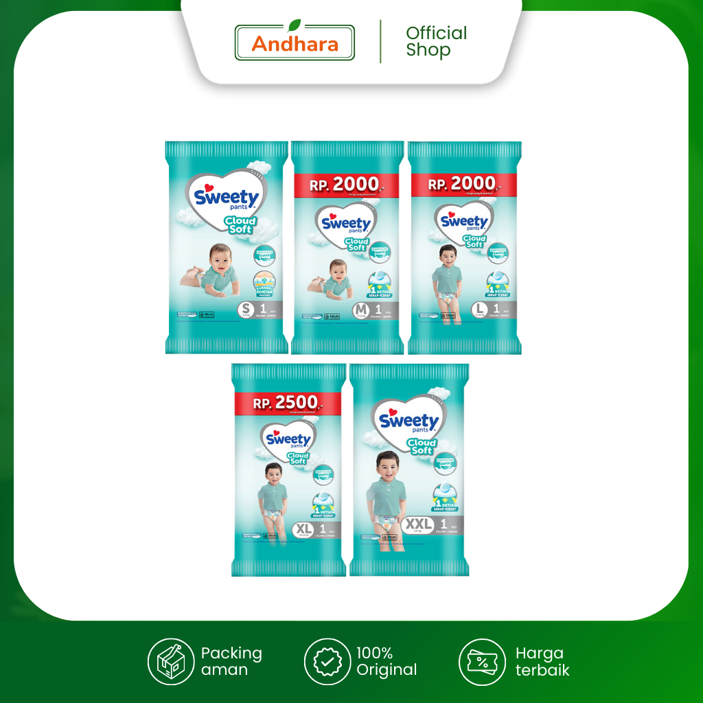 SWEETY Cloud Soft Silver Pants  Sachet/ Ecer- Popok Celana - Pilihan Ukuran S/ M/ L/ XL/ XXL
