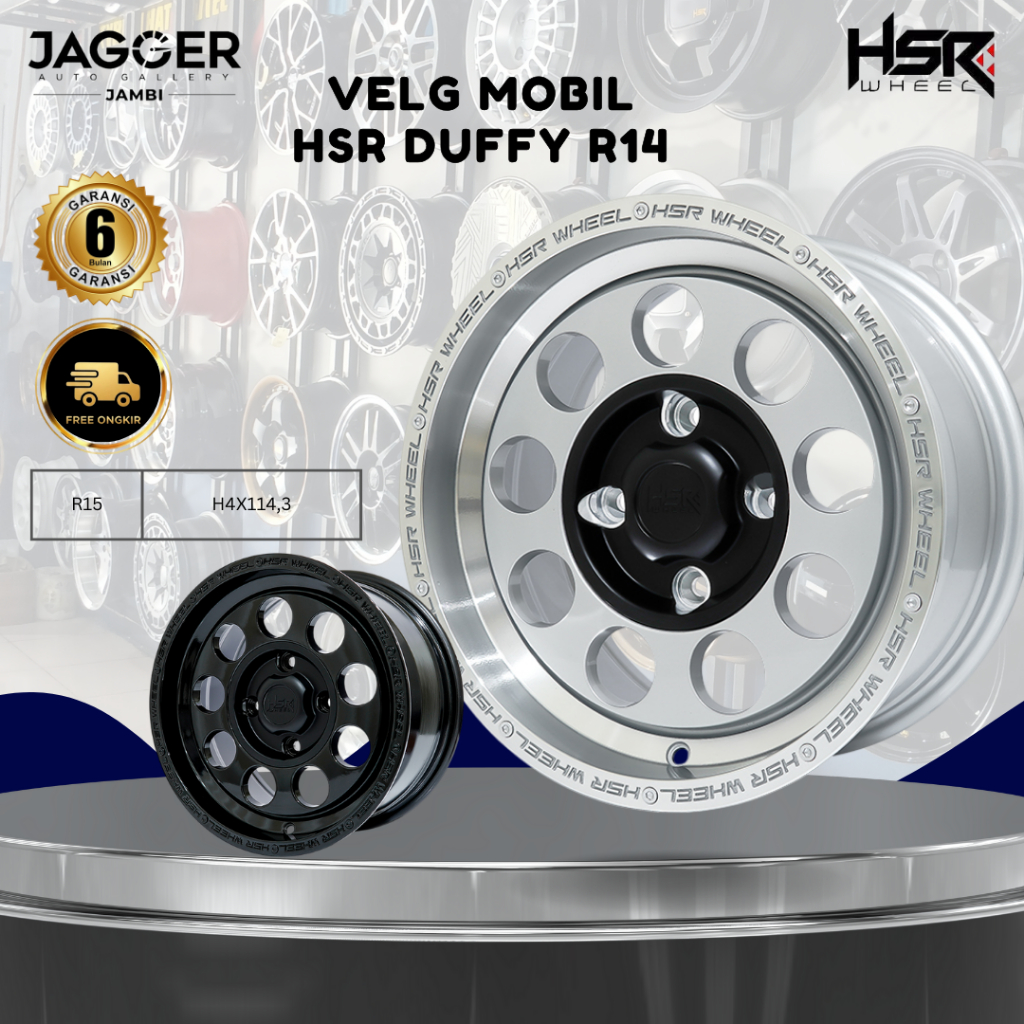 velg hsr duffy 1538 ring 14 lebar 7 pcd 4x114,3 et20 glossy black gsml cocok avanza xenia evalia kij