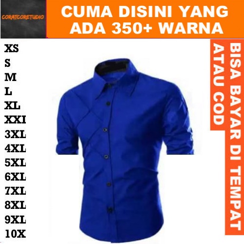 READY STOCK REALPIC GRAYWOLF Hem Cowok Jumbo Kemeja Pria Big Size Lengan Pendek Garis Polos BIRU BCA