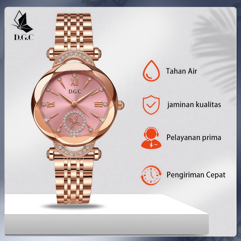 DGC G166 Jam Tangan Wanita Kotak Rantai Stainless Steel Elegan Kuarsa Business Jam Tangan Cewek Jam 