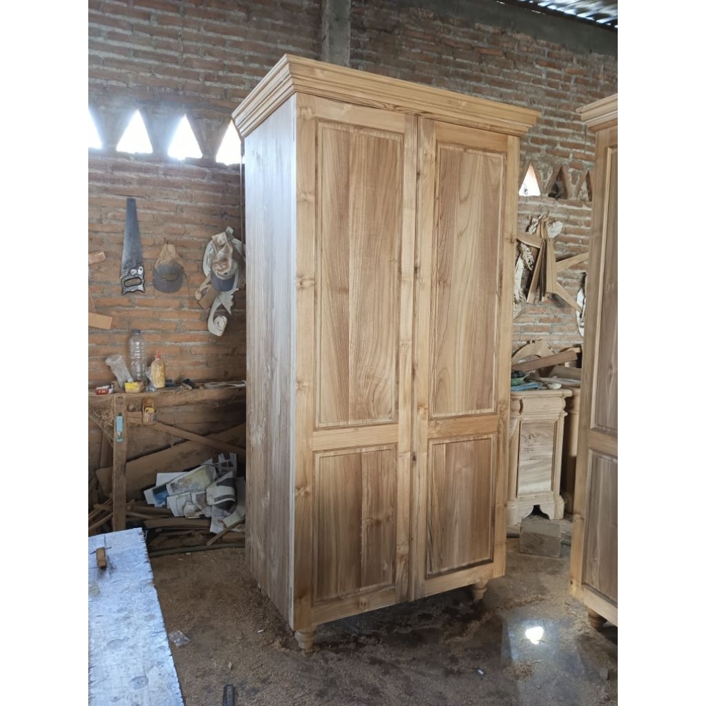 Almari Pintu 2 Minimalis Full Kayu Jati GRADE A Premium