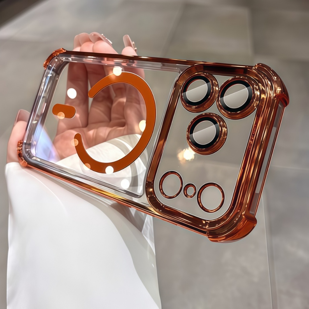 Cosmic Orange Case Magsafe Airbag Acrylic Clear Phone Case for iPhone 17 Air Pro Max Transparent Pho