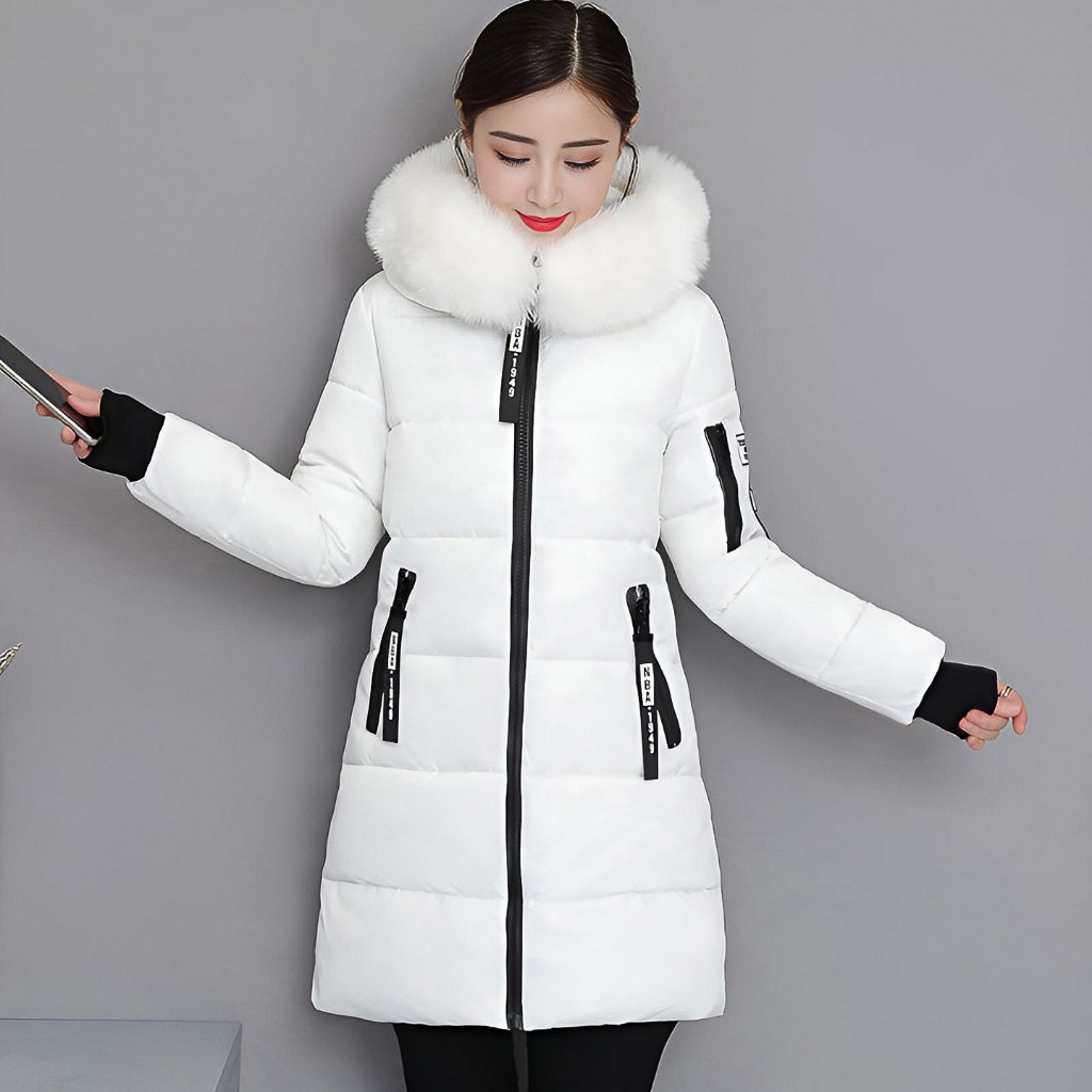hot product meissi.id jaket wanita musim dingin panjang tebal hoodie bulu kerah besar hangat slim