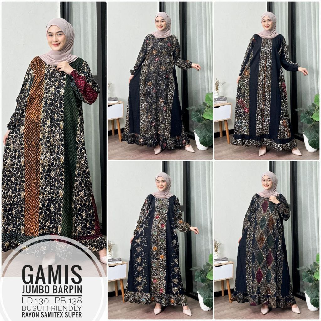 Gamis rayon premium monochrome jumbo Ld. 120 130 140 160 cm suju super jumbo warna busui batik cap P