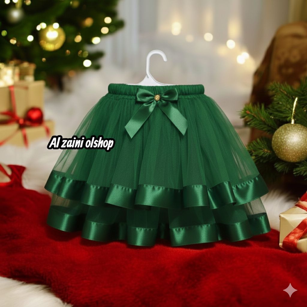 ROK TUTU ANAK HIJAU NATAL-ELEGAN & CANTIK-ROK PEREMPUAN