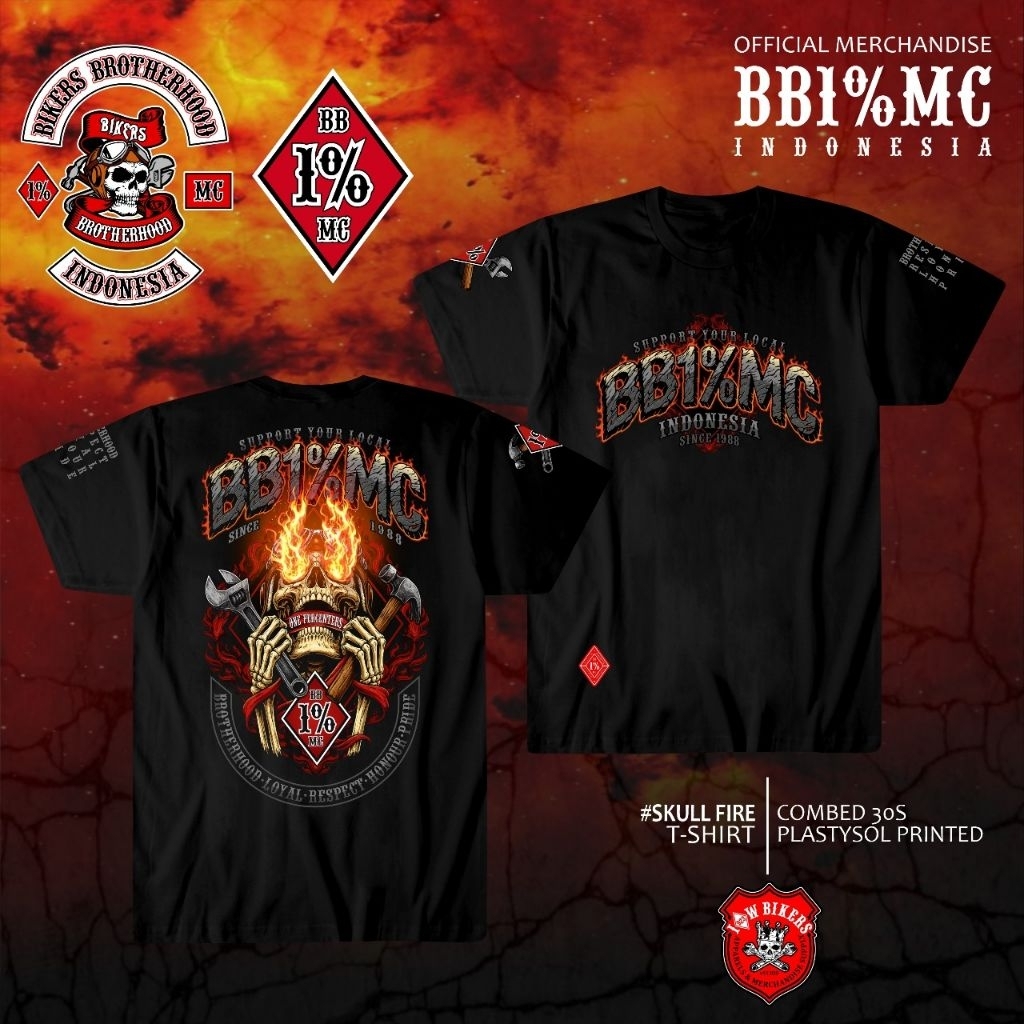 Kaos Tshirt Bikers Brotherhood 1% MC SkullFire