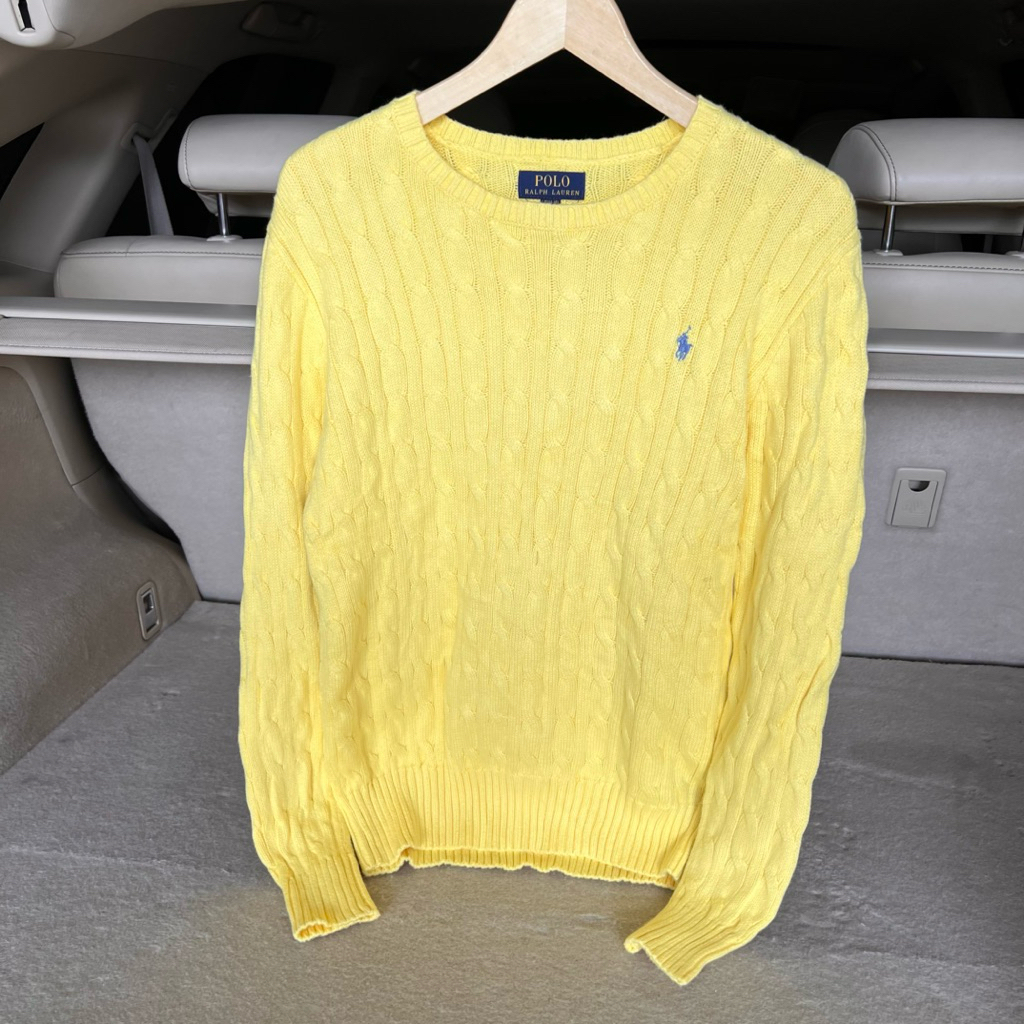 Sweater Polo Ralph Lauren Cableknit Rajut Full Kepang Kuning