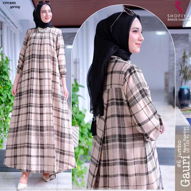 Gamis  Katun Rayon Tebal Adem Gamis Motif Kotak Jumbo Gamis Kotak Terbaru