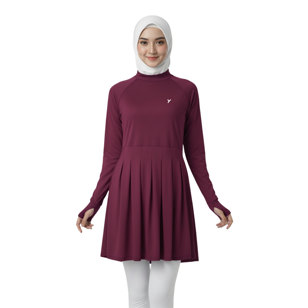 YUKANATA - Tunik Sporty Muslimah Anti UV Activewear - BURGUNDY